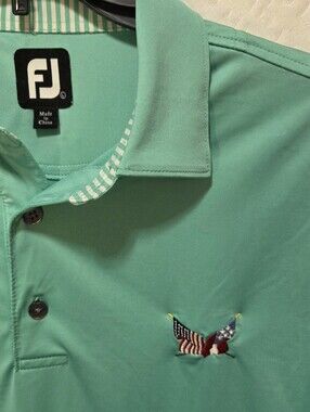 Size L FootJoy Peter Millar Collaboration Polo, Mint Green W Crossed Flags Logo